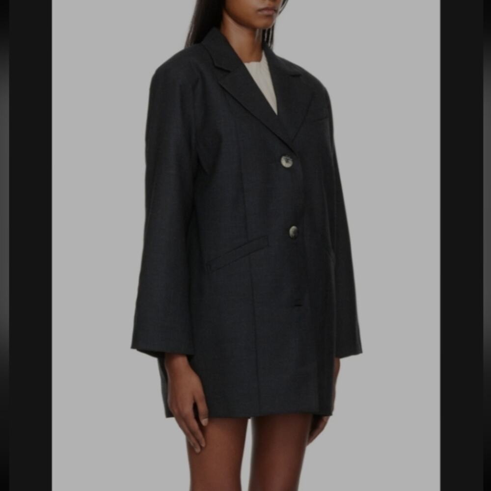 GANNI Oversized Gray Single Breasted Wool Blend Blazer Size Small